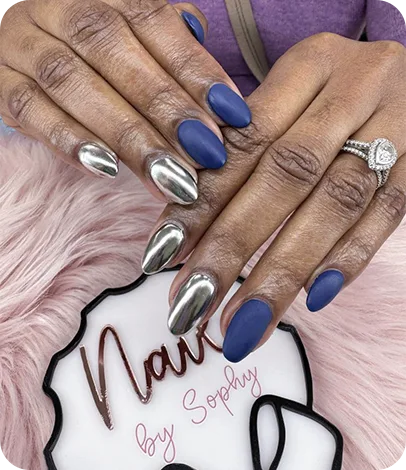 Silver Matte Navy Nails